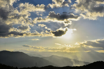 Sunset and mountain ridge