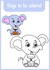 coloring book for kid, cute baby elephants