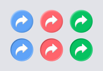 share arrow icon button 3d reply send forward icons button in colors orange, green, blue, colorful icon buttons