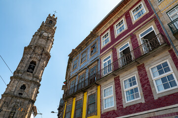 Clerigos tower landmark in Porto, Portugal in summer 2022.
