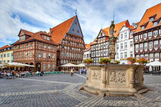 Historic buildings and fountain in Hildesheim