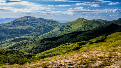 Spring mountain landscape. Bieszczady Mountains. Poland.