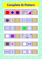 This worksheet is a pattern completion activity. Correct ordering of objects is required.