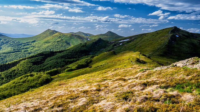 Spring mountain landscape. Bieszczady Mountains. Poland.