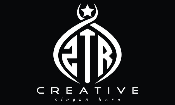 ZTR three letters monogram curved initial oval logo design, geometric minimalist modern business shape creative logo, vector template