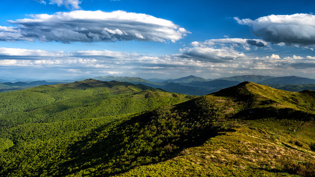 Spring mountain landscape. Bieszczady. Natural border between Poland and Ukraine.