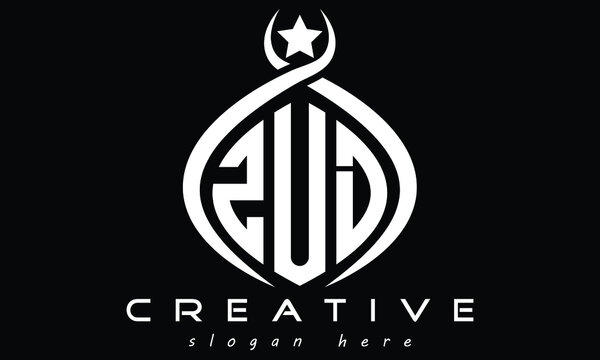 ZUD three letters monogram curved initial oval logo design, geometric minimalist modern business shape creative logo, vector template