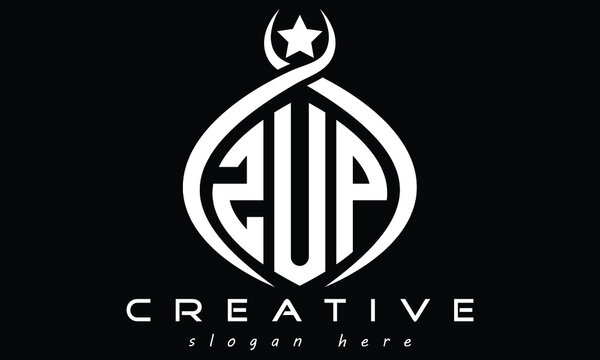 ZUP three letters monogram curved initial oval logo design, geometric minimalist modern business shape creative logo, vector template