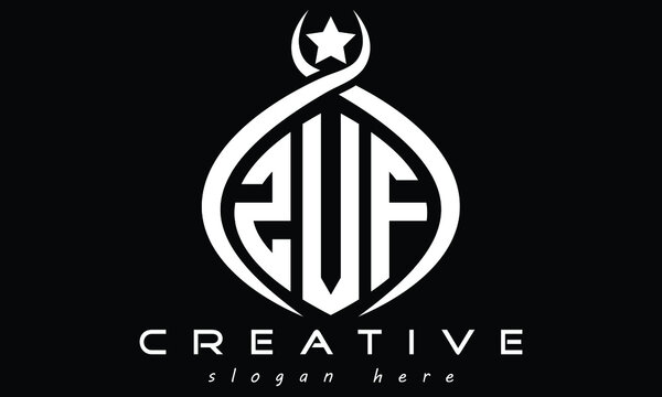 ZVF three letters monogram curved initial oval logo design, geometric minimalist modern business shape creative logo, vector template