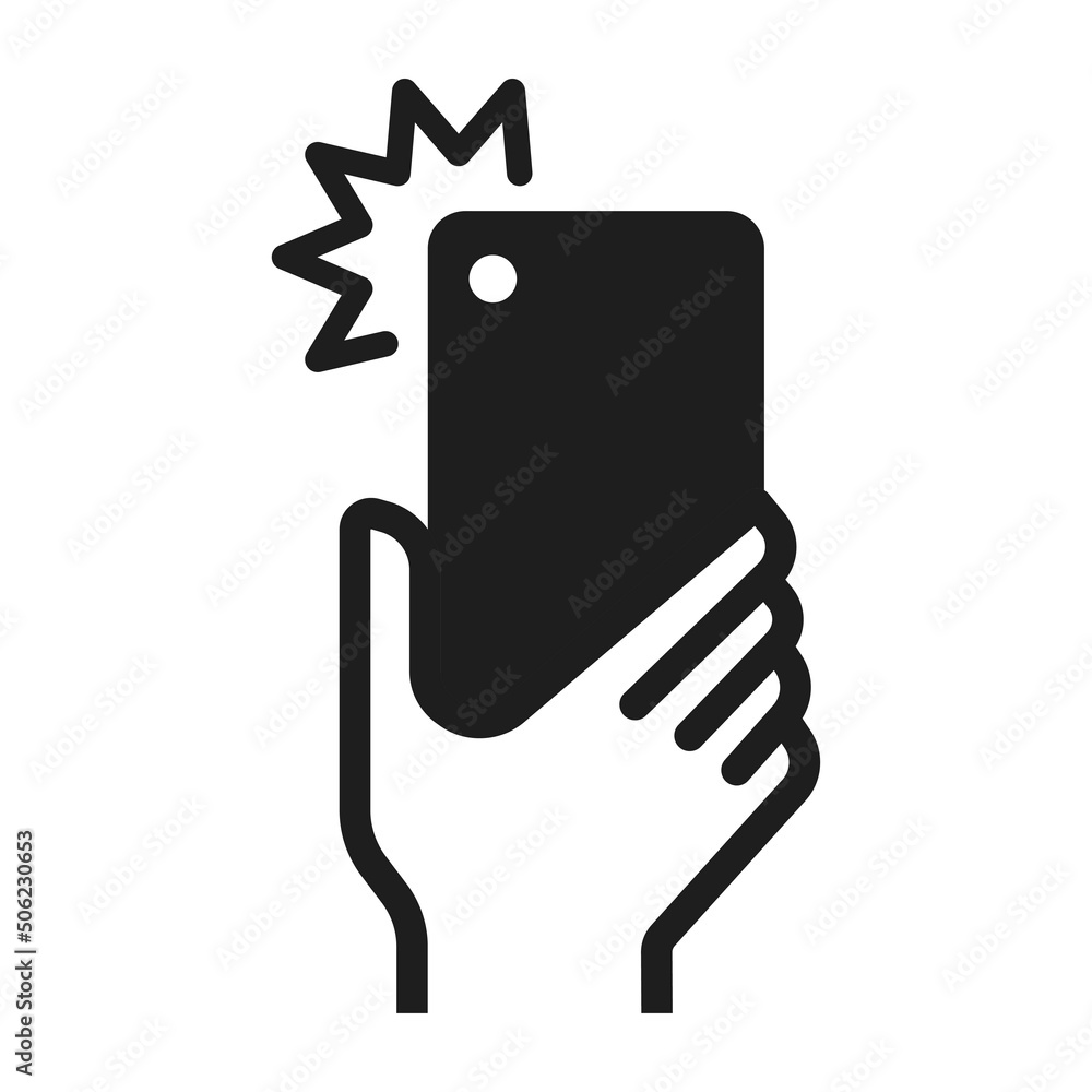 Wall mural monochrome human hand holding smartphone camera shot flare icon vector illustration