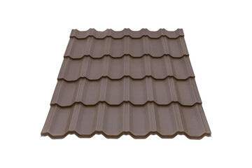 Brown Metal tile roof sheet isolated on white background. Material for roof.