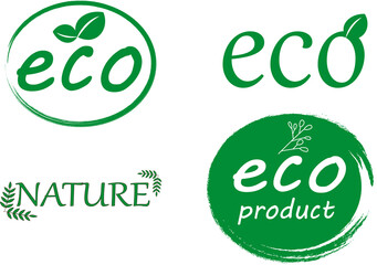set symbol eco, nature in green, with leaves.