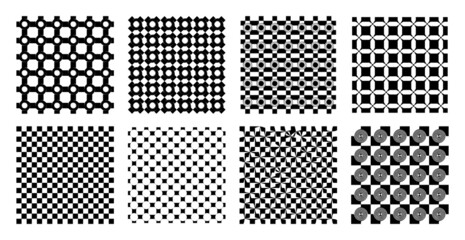 Vector set of graphic grids. Abstract geometric background. Monochrome textured square. Design element for collage, social media template,poster.