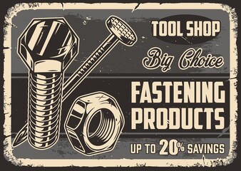 Fasteners monochrome poster with inscription