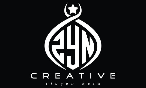 ZYN three letters monogram curved initial oval logo design, geometric minimalist modern business shape creative logo, vector template