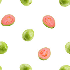 Guava isolated on white background, SEAMLESS, PATTERN