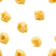 Cheese cube isolated on white background, SEAMLESS, PATTERN