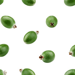 Feijoa isolated on white background, SEAMLESS, PATTERN