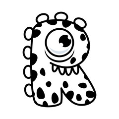 Monster Alphabet Coloring Book. Latin letters with faces. English alphabet coloring pages for kids with funny and sad monsters. Funny alphabet cartoon characters vector font. Vector illustration