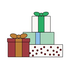 Colorful simple line gift boxes icon