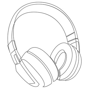 Single line drawing of Wireless headphones isolated on a white background.