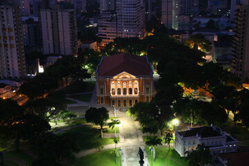 Night view of Praça da República and Teatro da Paz, theatre of neoclassical architecture and...