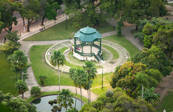 Aerial view  of historic bandstand at Pra&ccedil;a da Rep&uacute;blica (Republic  Square)  in Bel&eacute;m do  Par&aacute;, Amazon, Brazil. July, 2009.