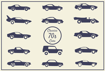 Car silhouettes set. Transport, transportation symbol. Retro vector