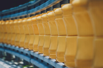 Yellow side road bumper fence on freeway with barrier