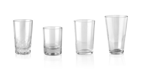 Set of empty glass of water isolated on white background