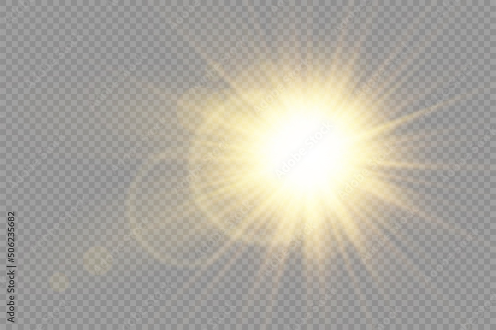 Wall mural glow bright light star, yellow sun rays, bokeh.