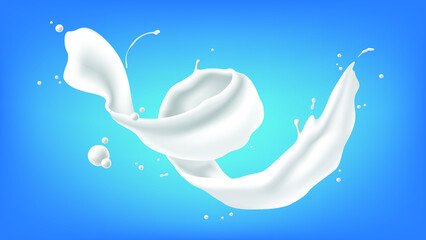 Abstract milk spiral and twisted on blue background, Vector illustration and design.