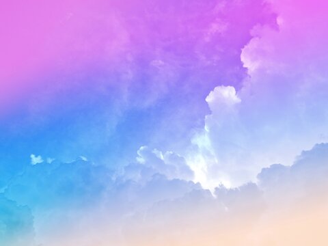 beauty sweet pastel violet orange colorful with fluffy clouds on sky. multi color rainbow image. abstract fantasy growing lights