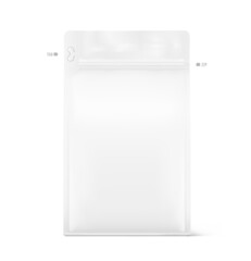 Realistic food bag mockup isolated on white background. Front view. Can be used on packaging, advertising, promo, etc. EPS10.	