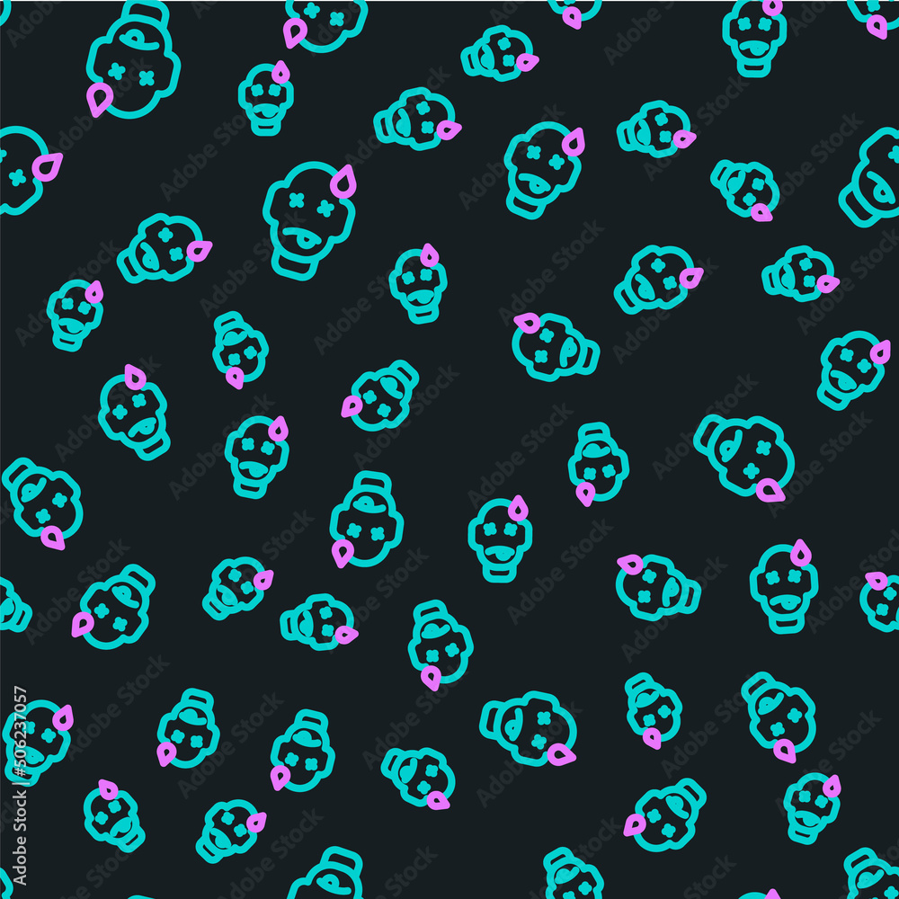 Poster line man poisoning icon isolated seamless pattern on black background. vector