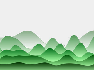 Abstract mountains background. Curved layers in green colors. Papercut style hills. Charming vector illustration.