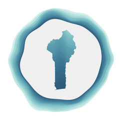 Benin logo. Badge of the country. Layered circular sign around Benin border shape. Superb vector illustration.