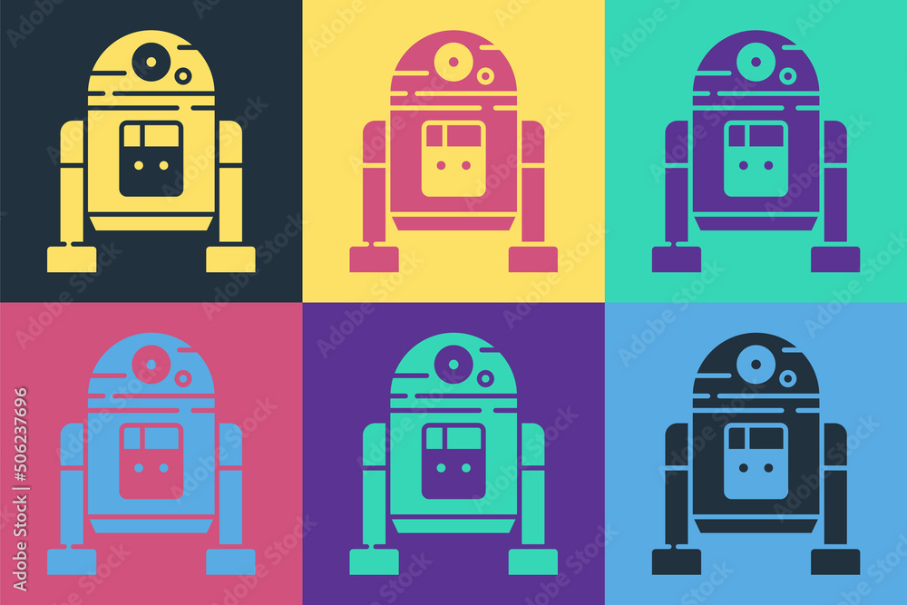 Aufkleber pop art robot icon isolated on color background. vector
