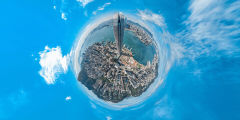 Hong Kong skyline in tiny planet effect 