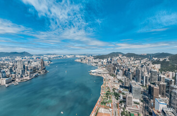 Hong Kong skyline from aerial view