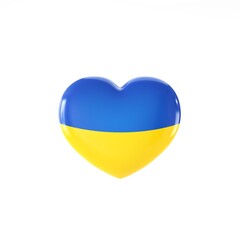 Ukrainian flag, heart shape, 3d rendering.