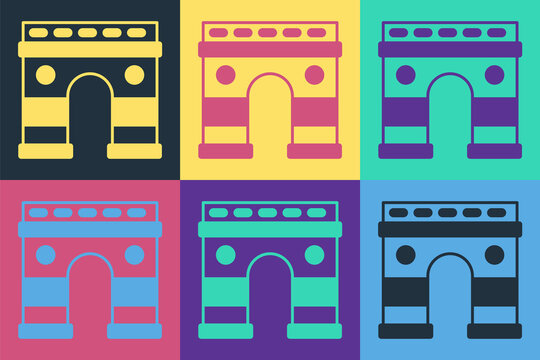 Pop art Triumphal Arch icon isolated on color background. Landmark of Paris, France. Vector