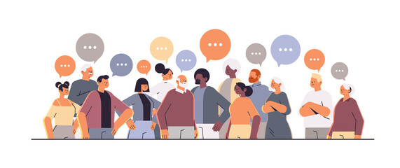 mix race people discussing during meeting chat bubble communication concept horizontal portrait
