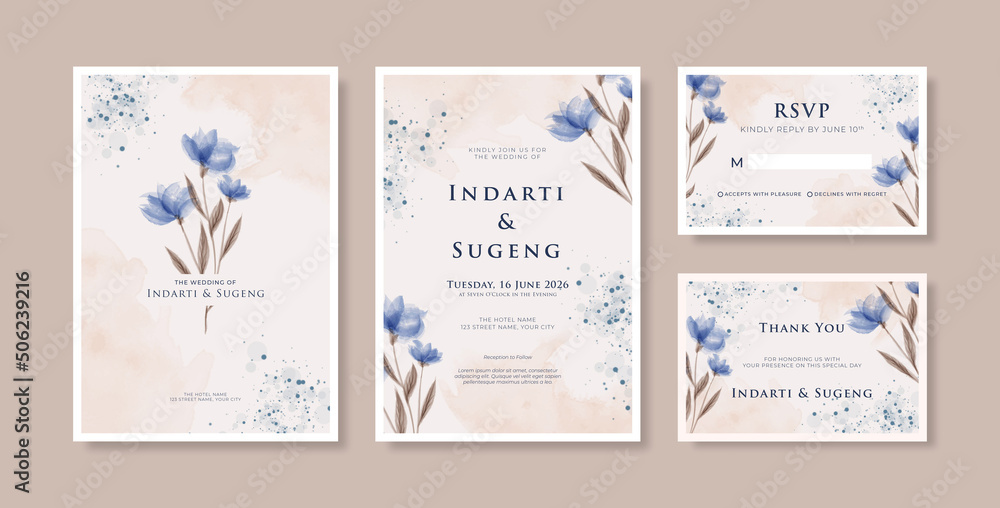 Wall mural beautiful and elegant wedding invitation with watercolor flower