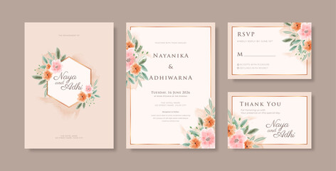Beautiful floral watercolor wedding invitation template