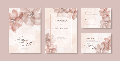 Beautiful brown floral watercolor wedding invitation template