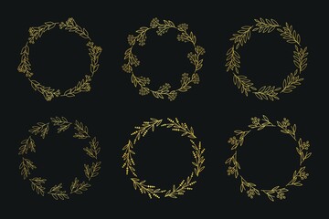 Set of gold Floral frame. Luxury circle frame border floral ornament for background, wedding invitation, thank you card, logo, greeting card.