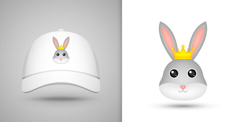 Rabbit head on white baseball cap