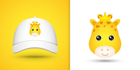 Giraffe head on white baseball cap