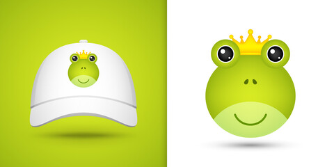 Frog head on white baseball cap